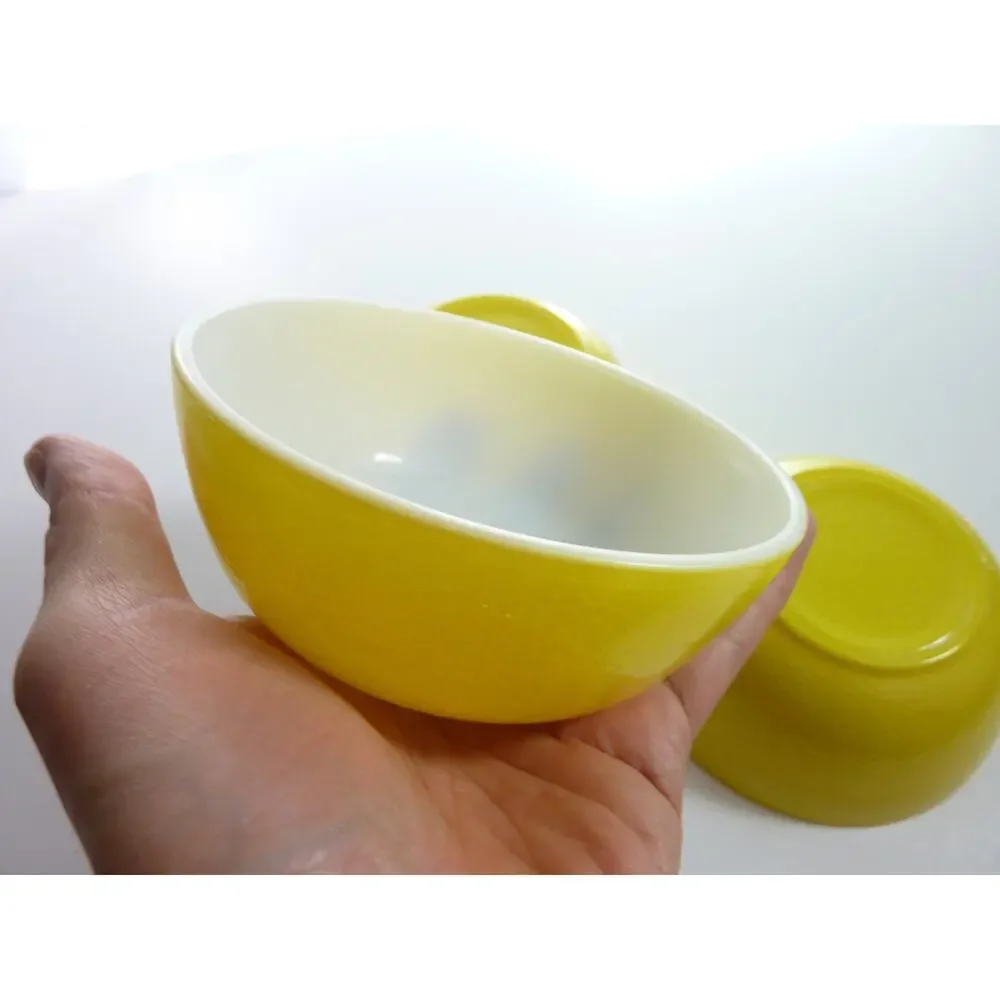 Vintage Yellow Textured Glass Bowls Set of 3 Retro Small Dessert Dishes 4.75